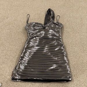 Astr Metallic One Shoulder Dress
